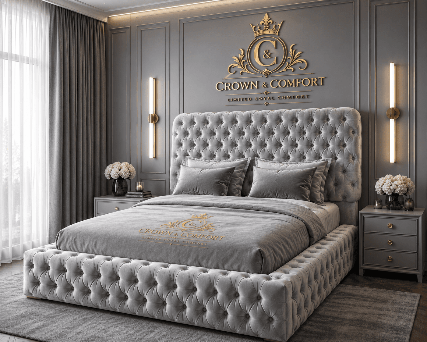 The Akmal Velvet Chesterfield Bed