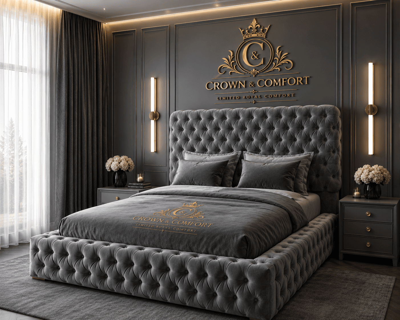 The Akmal Velvet Chesterfield Bed