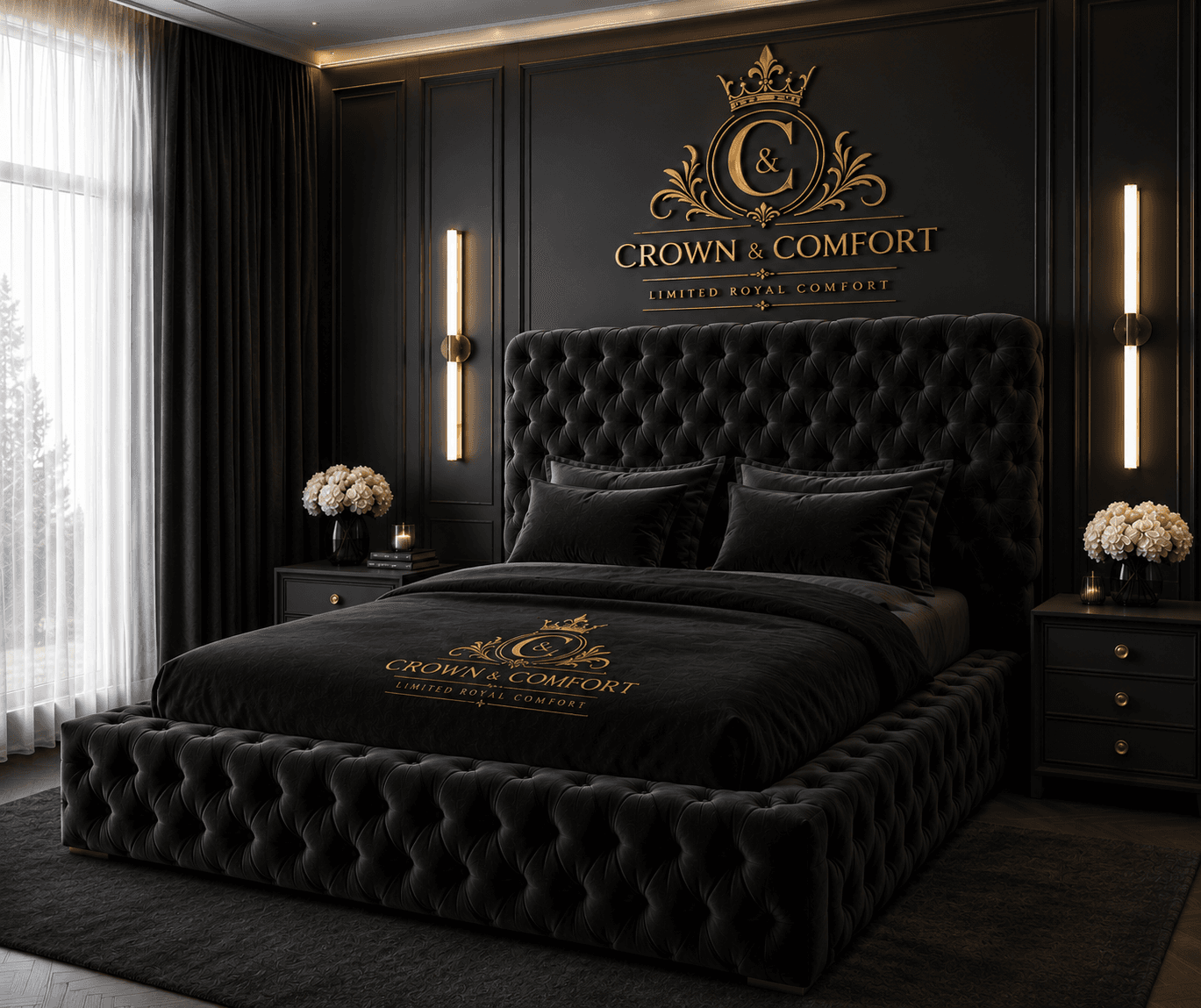 The Akmal Velvet Chesterfield Bed