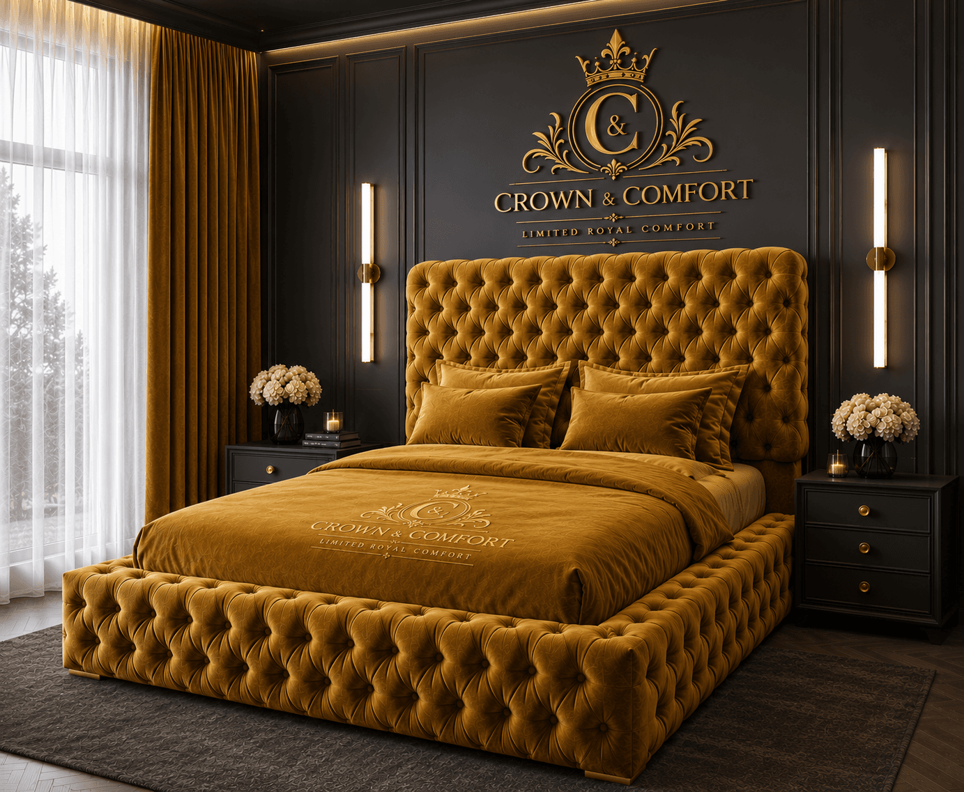 The Akmal Velvet Chesterfield Bed