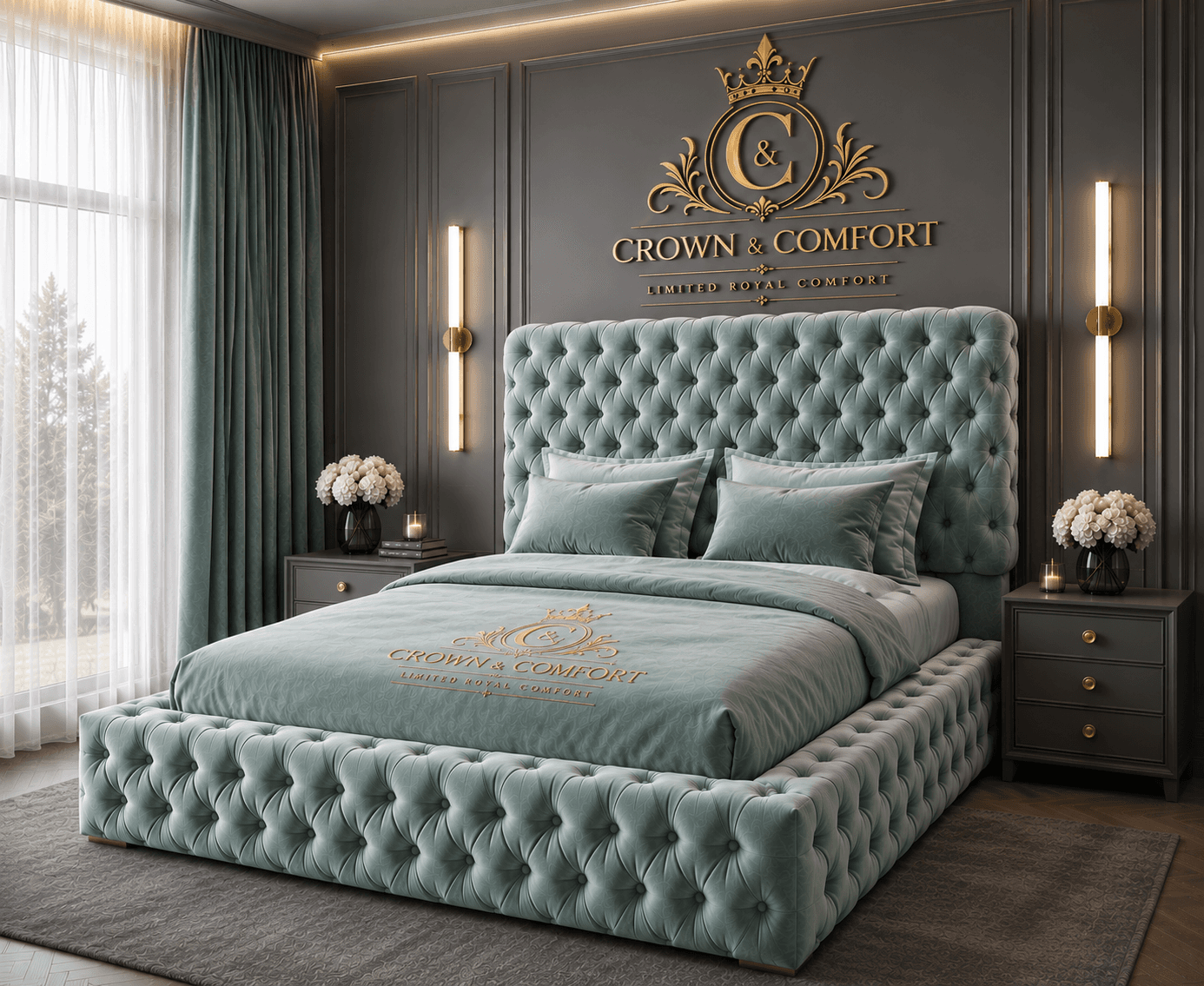 The Akmal Velvet Chesterfield Bed