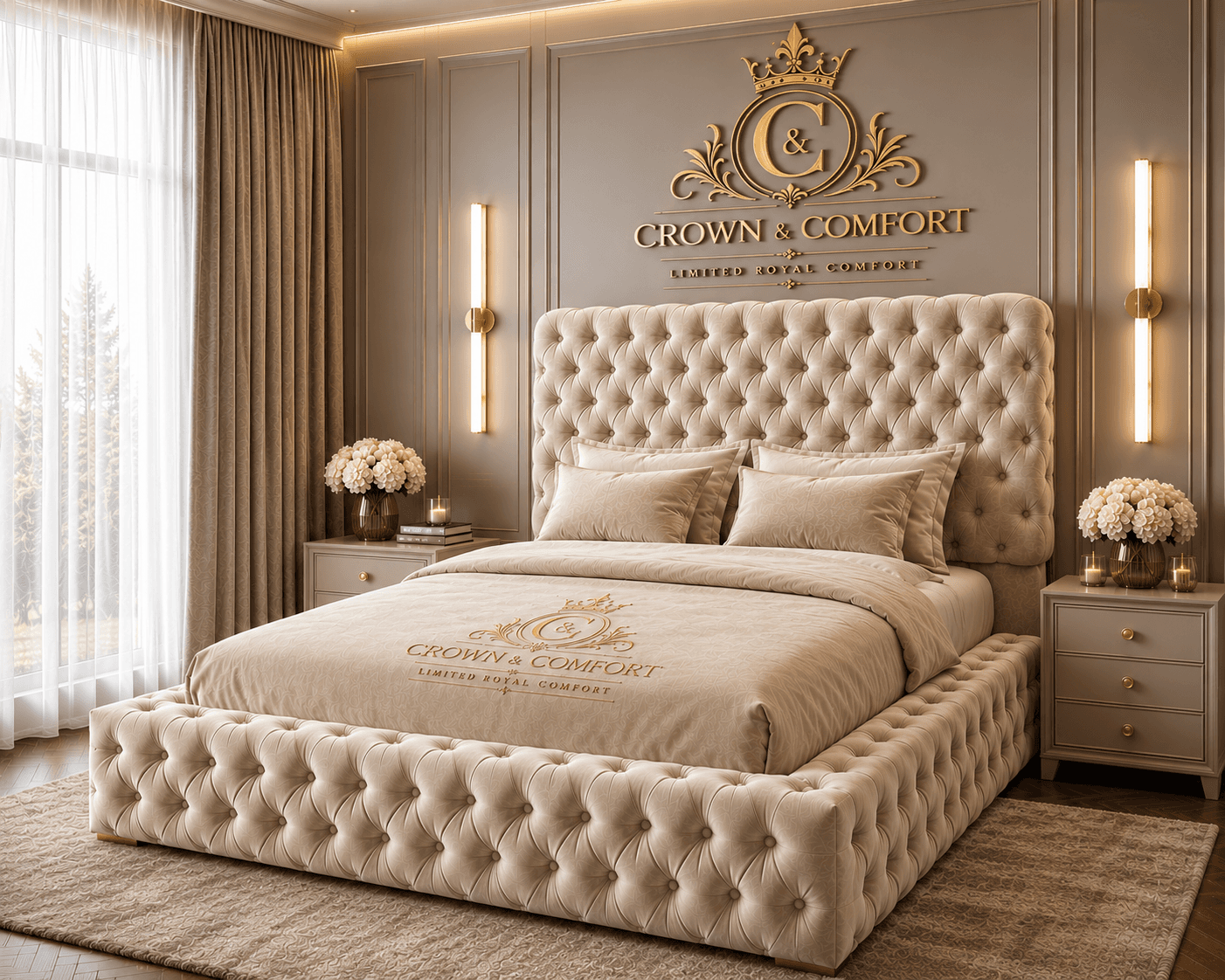 The Akmal Velvet Chesterfield Bed