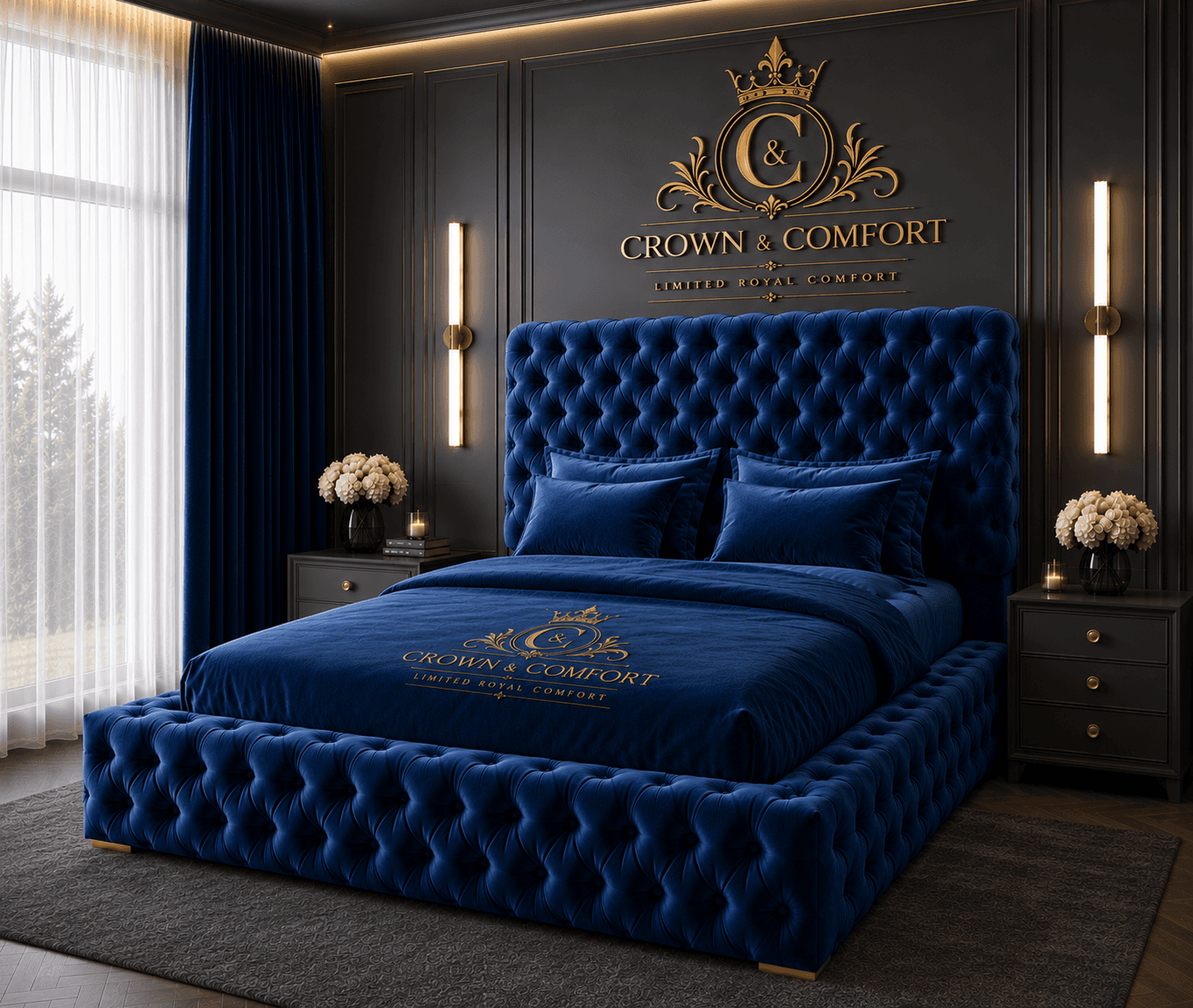The Akmal Velvet Chesterfield Bed