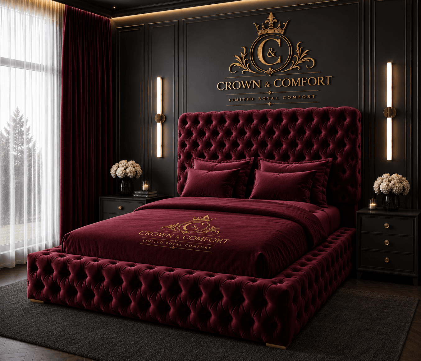 The Akmal Velvet Chesterfield Bed