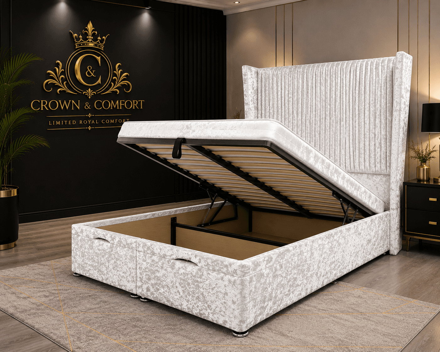 The Shehbaz Signature Crushed Velvet Wingback Bed
