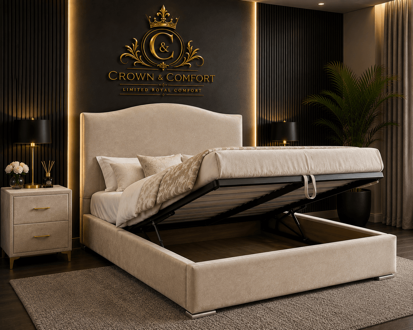 The Crownova Royale Chevron Ottoman Storage Bed