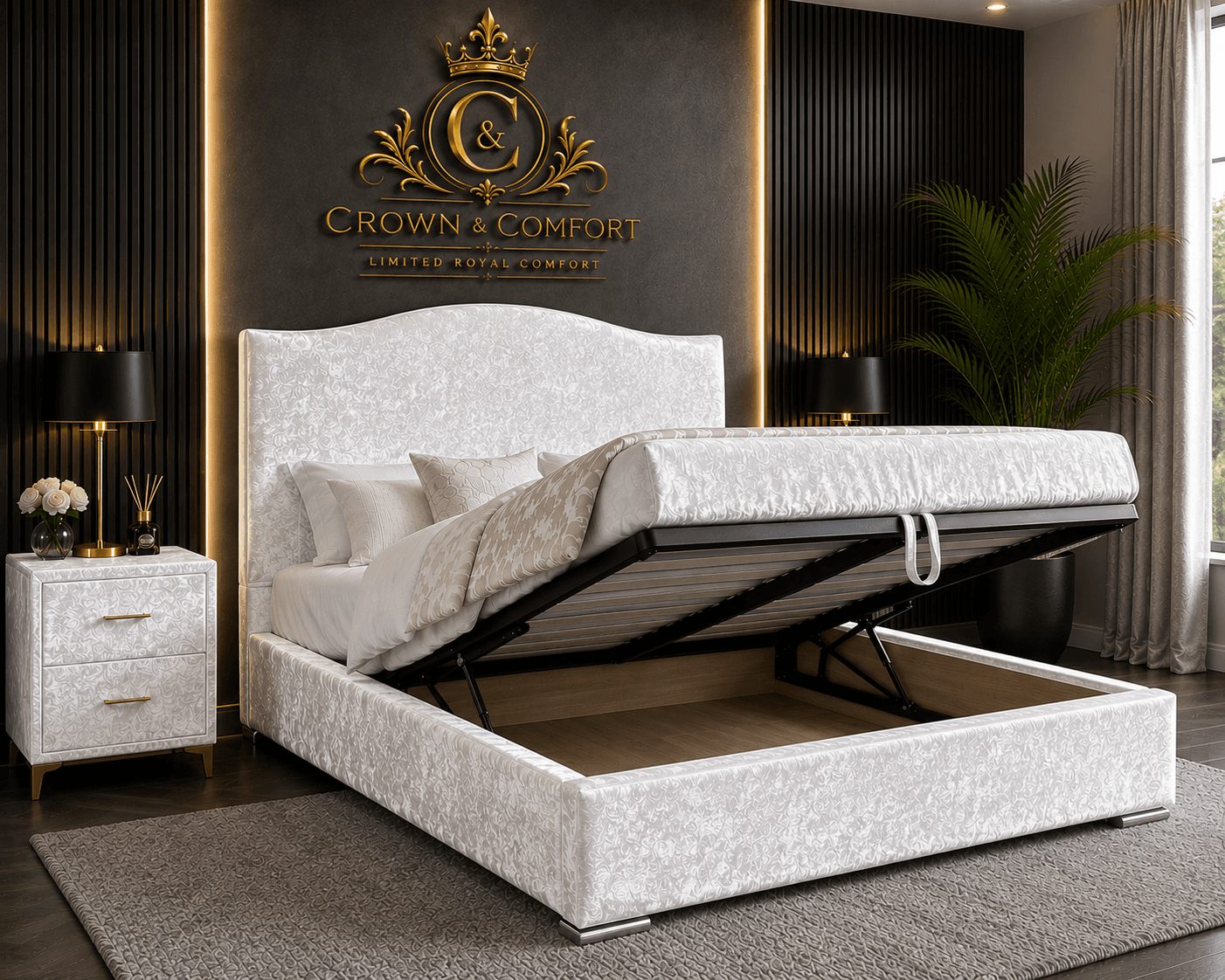 The Crownova Royale Chevron Ottoman Storage Bed