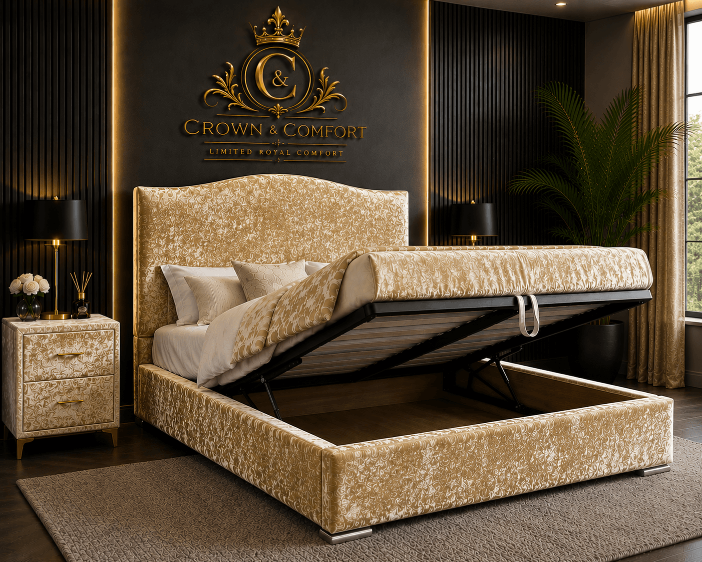 The Crownova Royale Chevron Ottoman Storage Bed