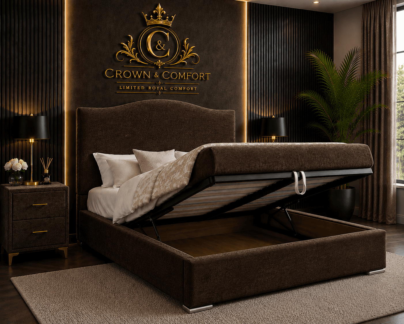 The Crownova Royale Chevron Ottoman Storage Bed
