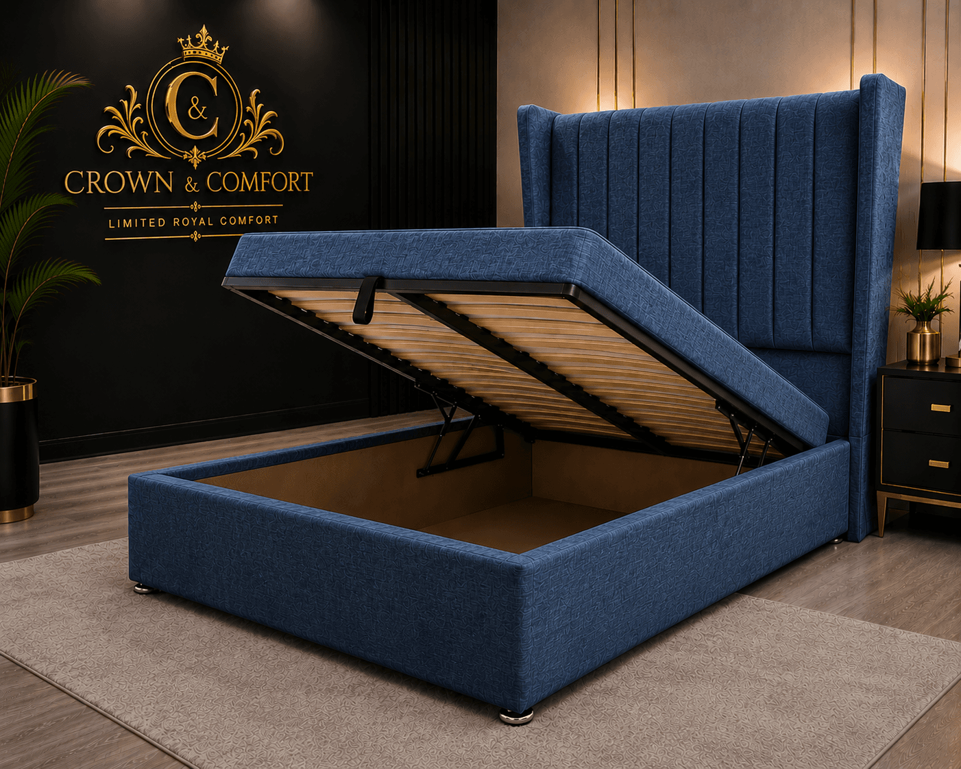 The Crownova Signature Crushed Velvet Wingback Bed