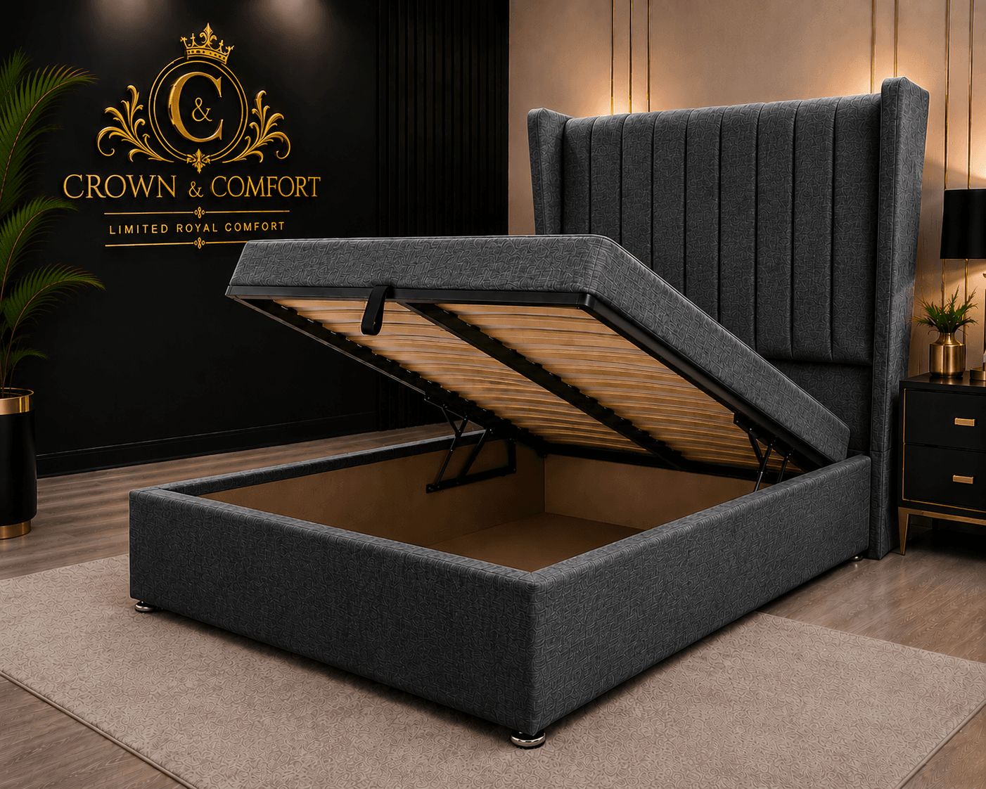 The Crownova Signature Crushed Velvet Wingback Bed