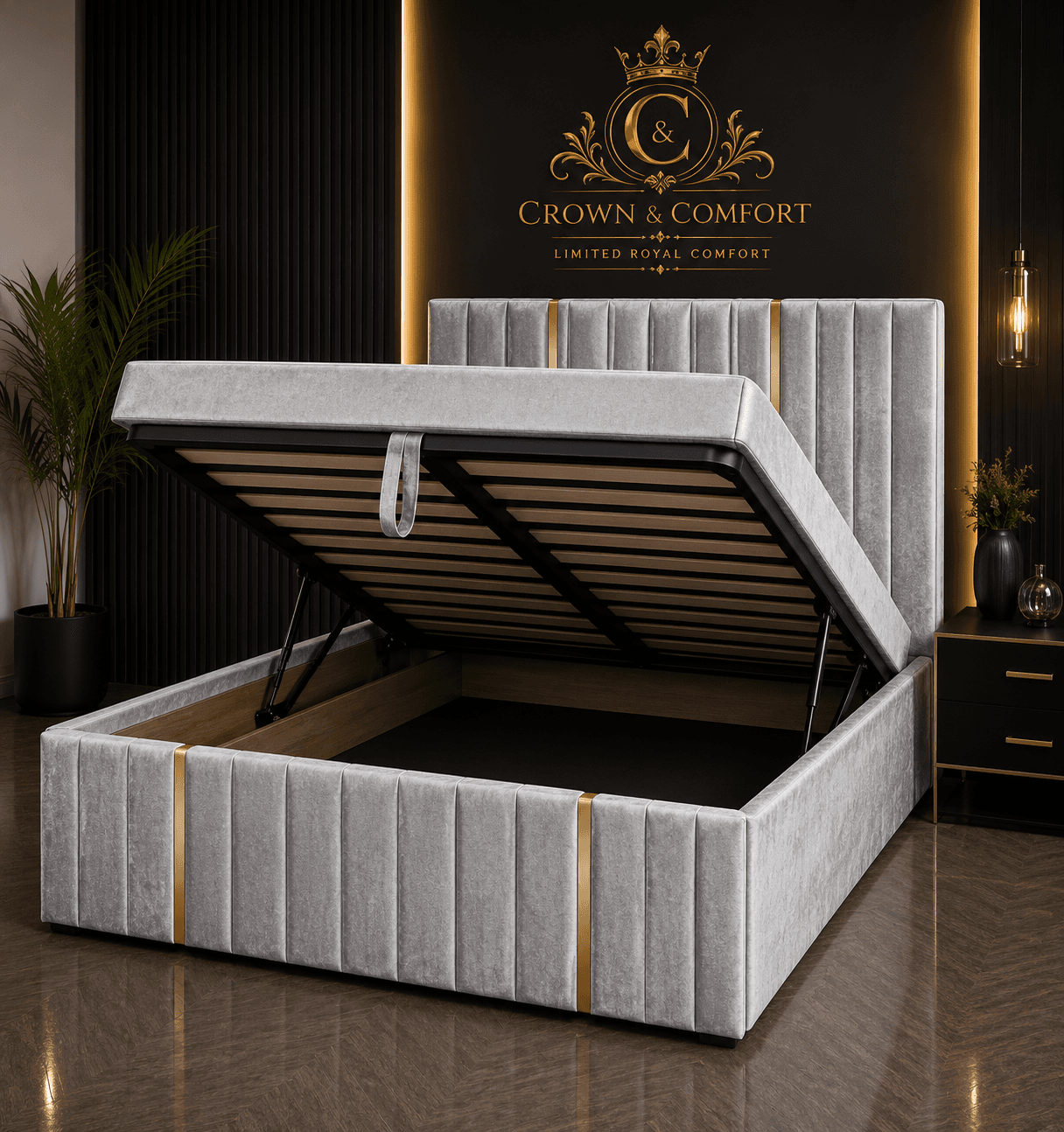 The Crownova Royale Gold Accent Ottoman Bed