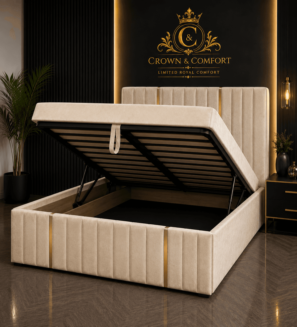The Crownova Royale Gold Accent Ottoman Bed