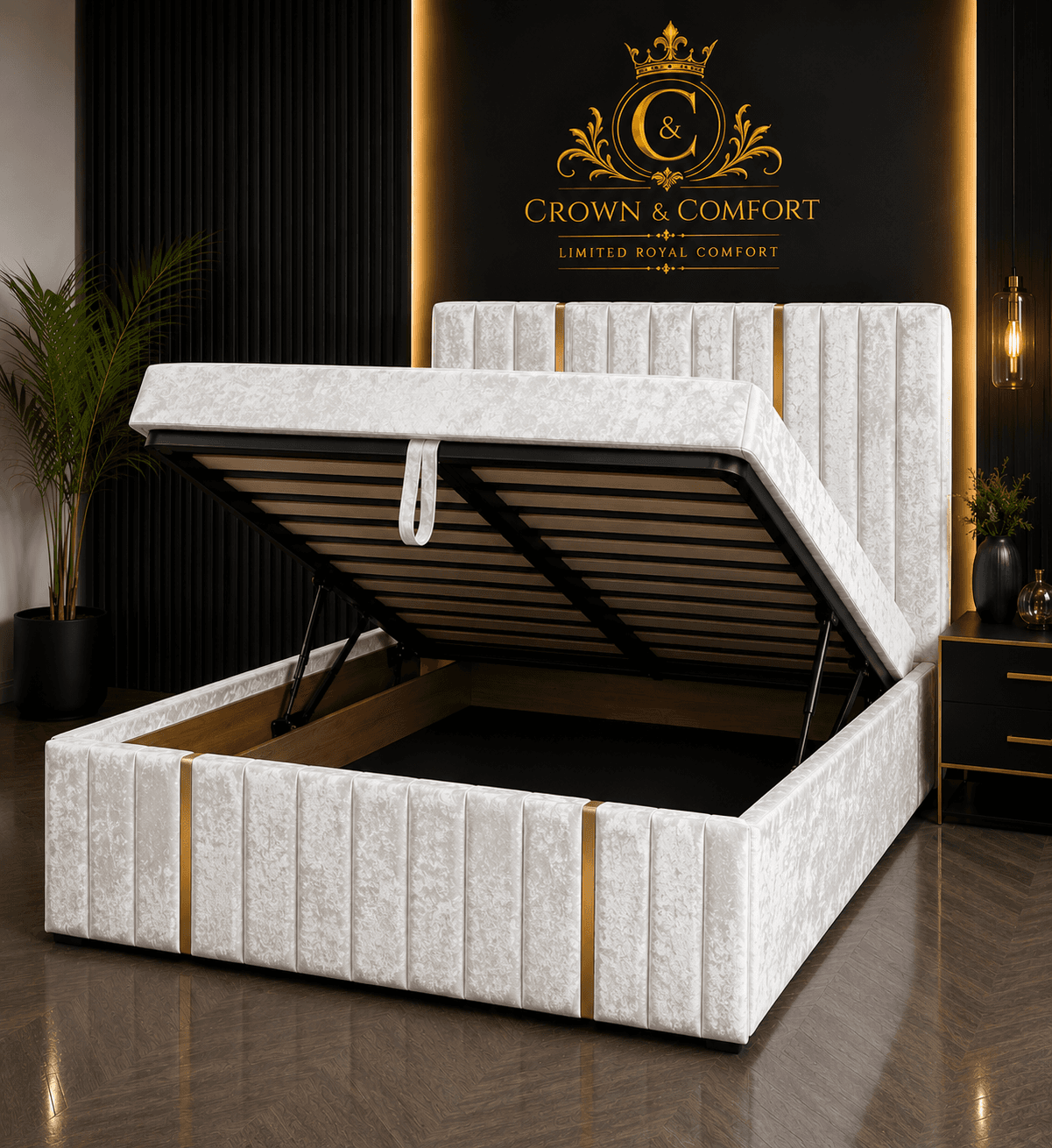 The Crownova Royale Gold Accent Ottoman Bed