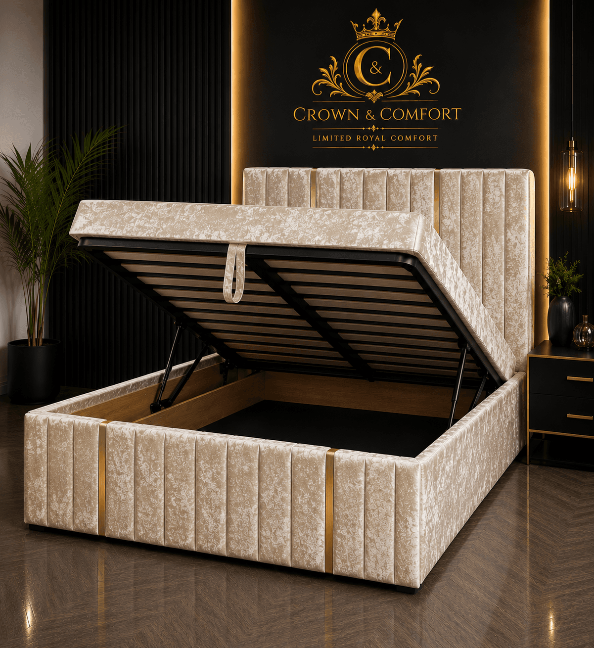 The Crownova Royale Gold Accent Ottoman Bed