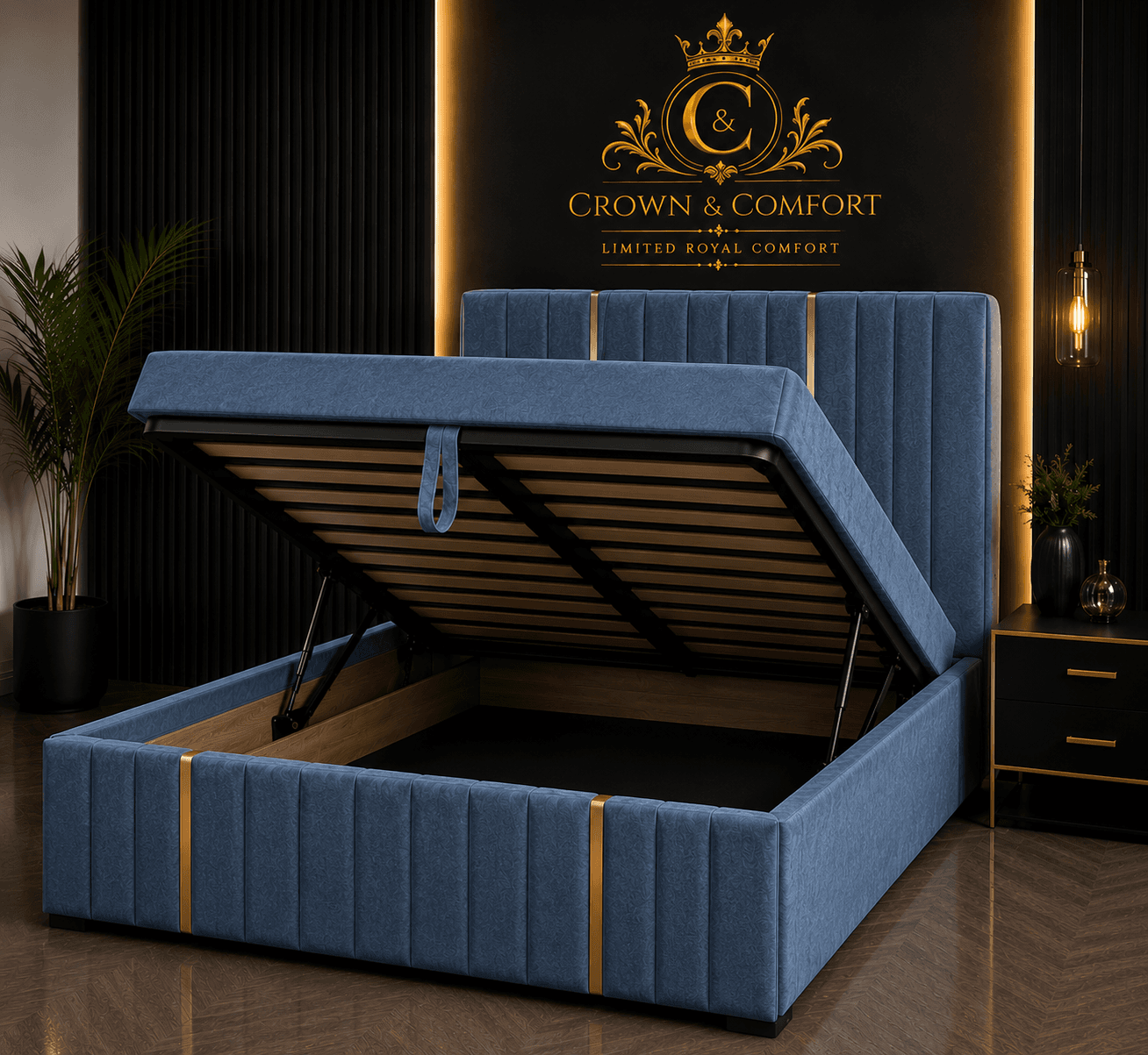 The Crownova Royale Gold Accent Ottoman Bed
