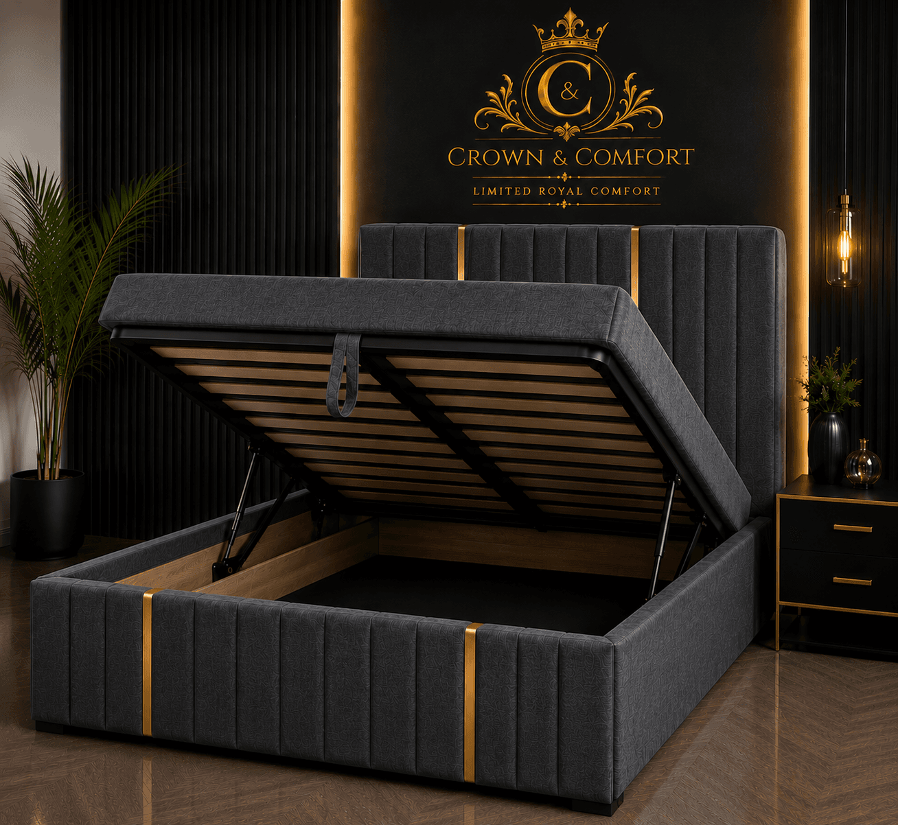 The Crownova Royale Gold Accent Ottoman Bed