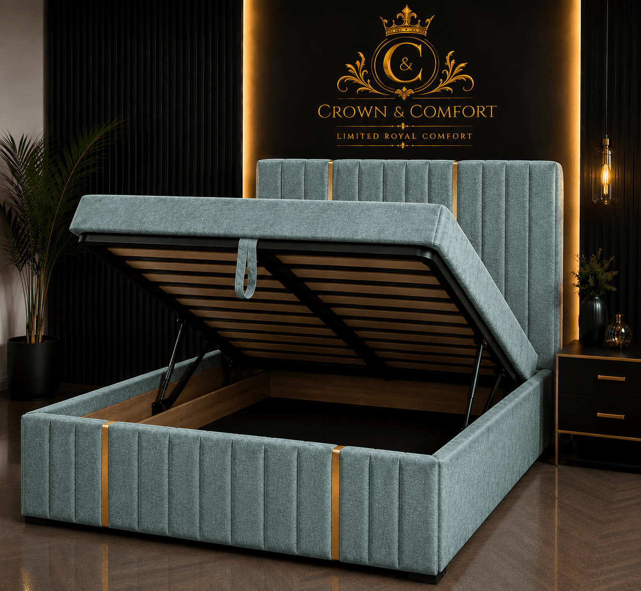 The Crownova Royale Gold Accent Ottoman Bed