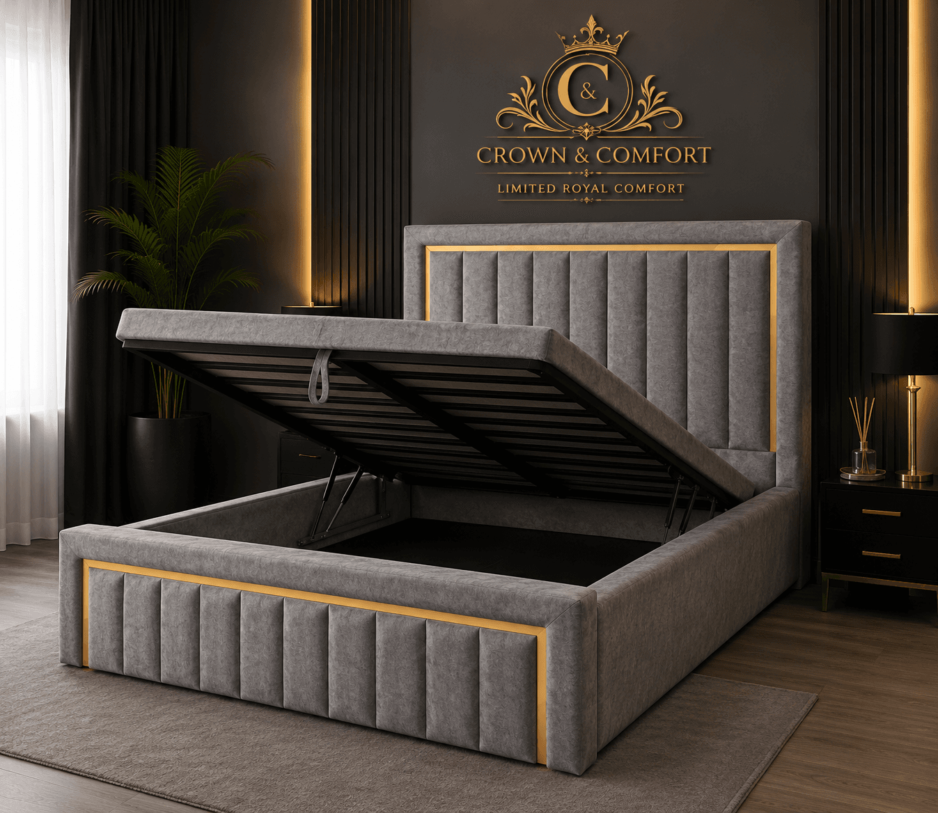 The Crownova Regal Gold Panel Ottoman Bed