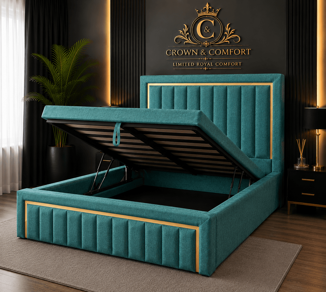 The Crownova Regal Gold Panel Ottoman Bed