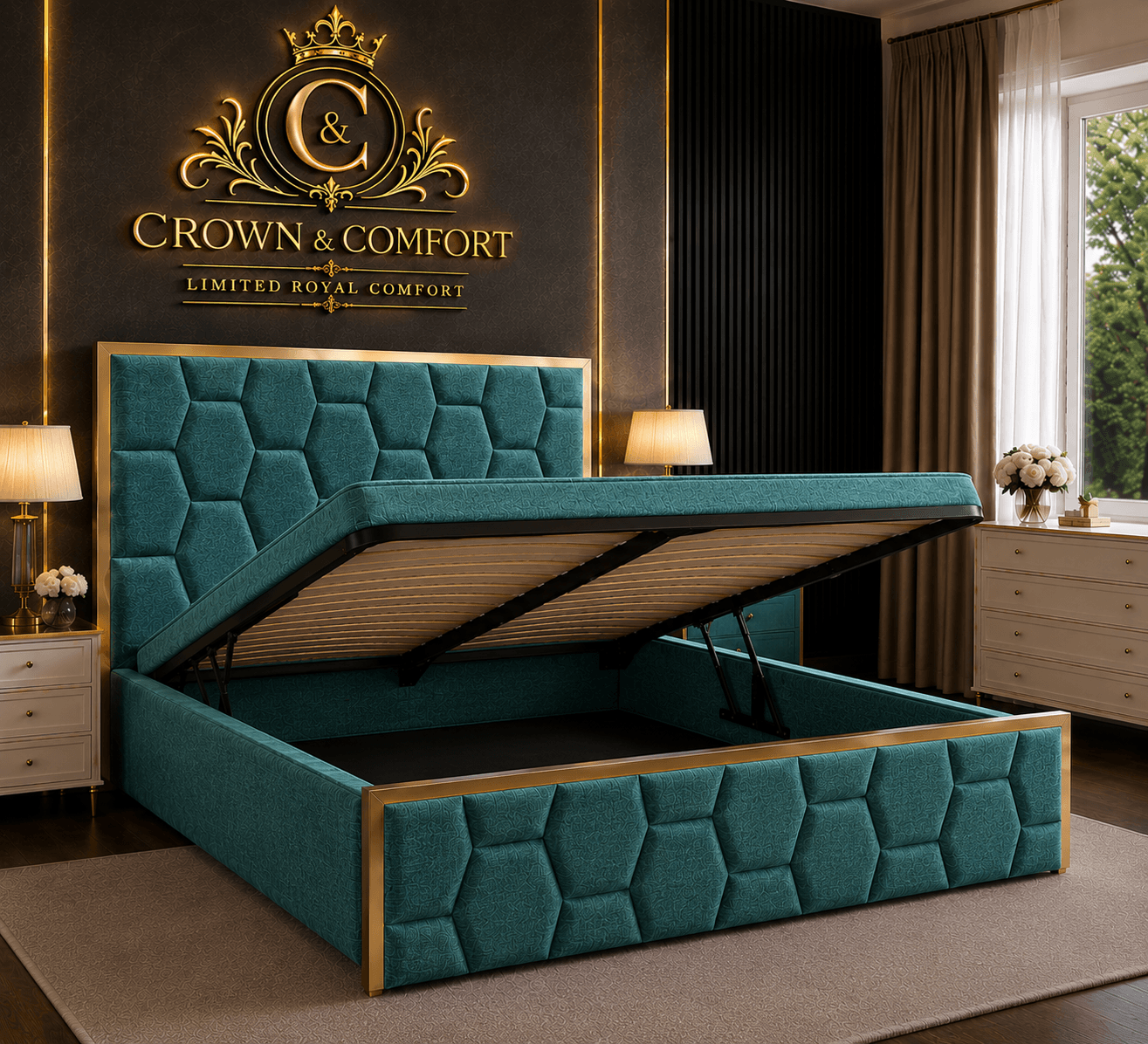 The Crownova Geometric Ottoman Storage Bed