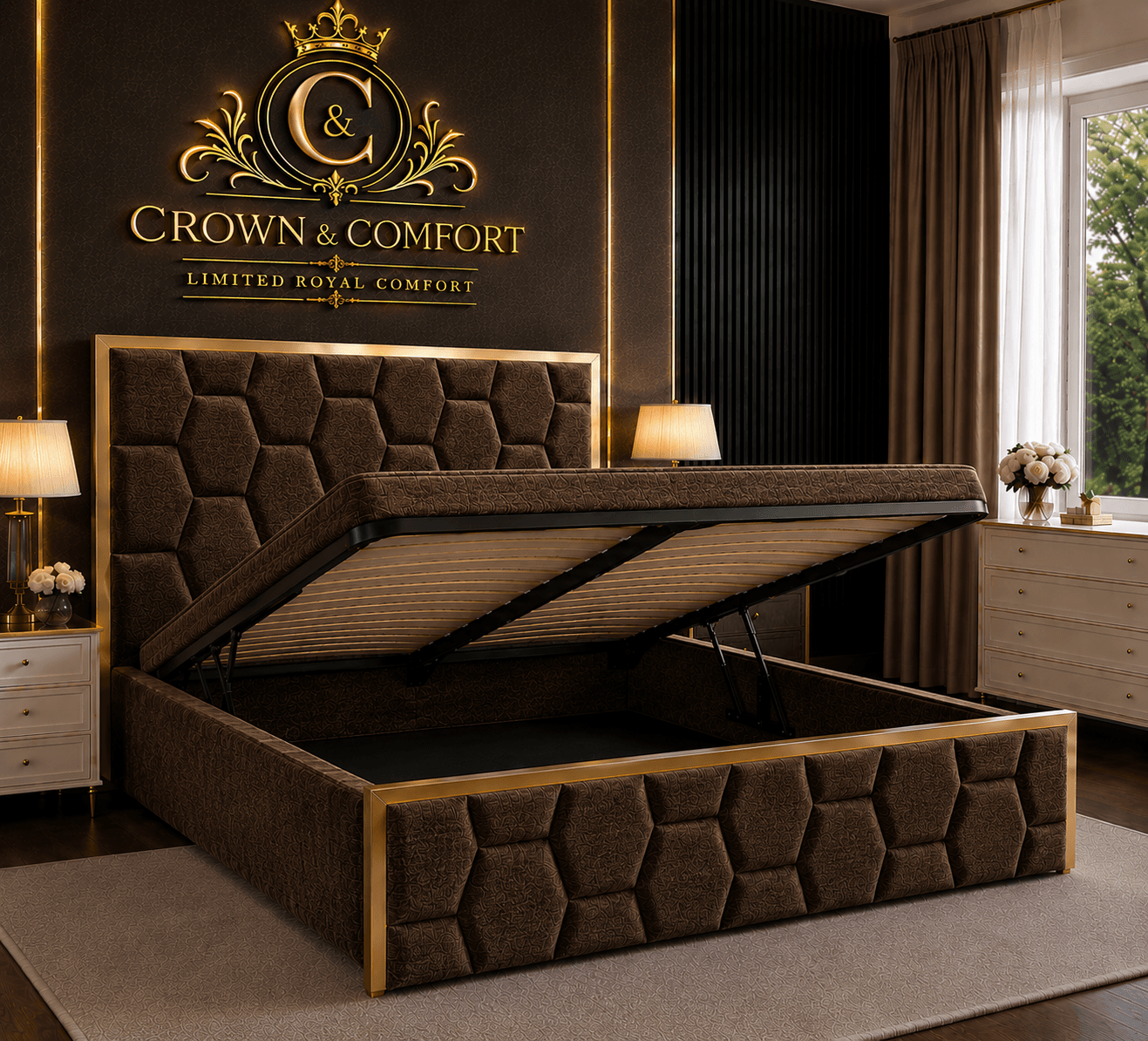 The Crownova Geometric Ottoman Storage Bed