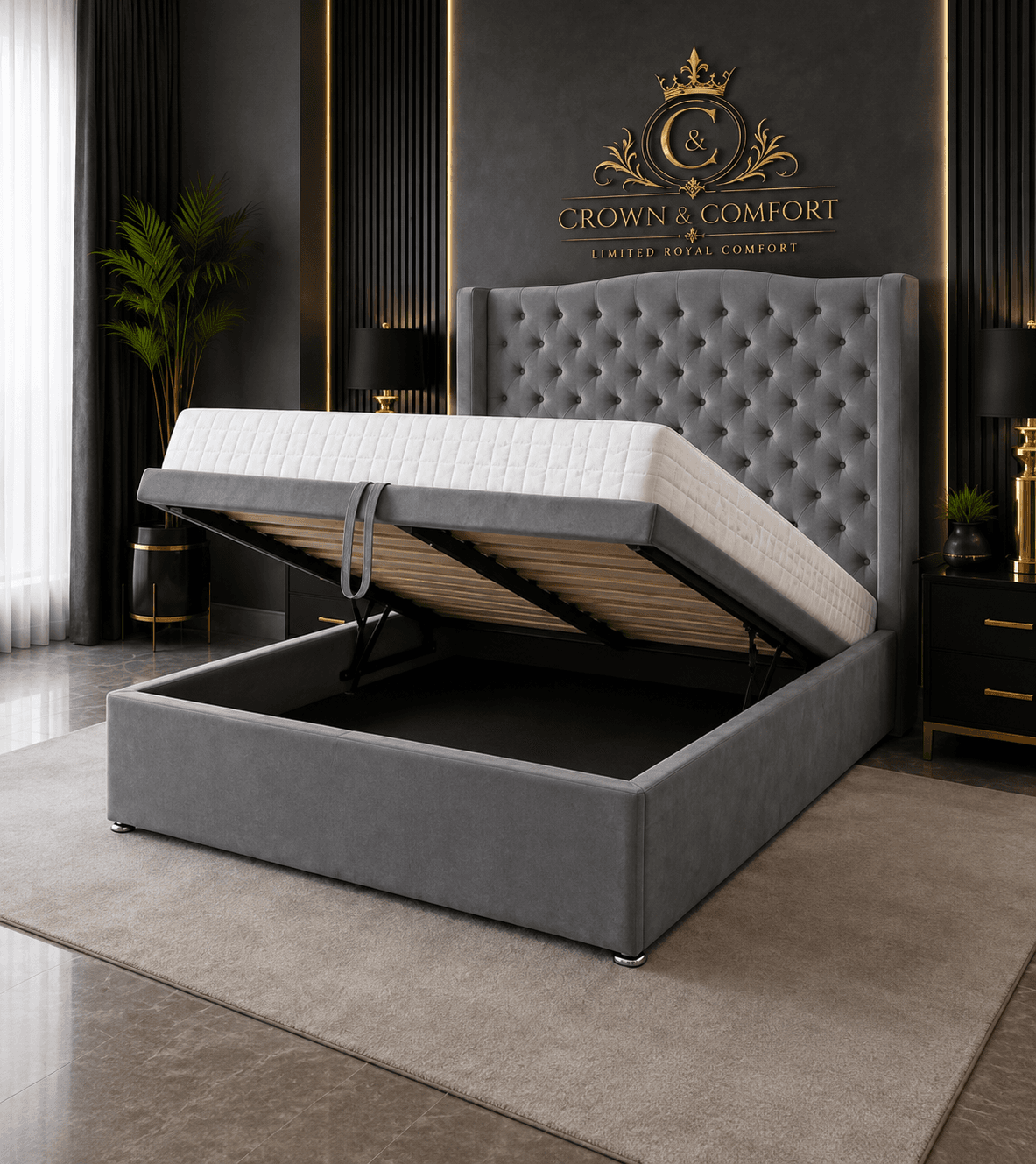 The Crownova Opulence Winged Ottoman Bed