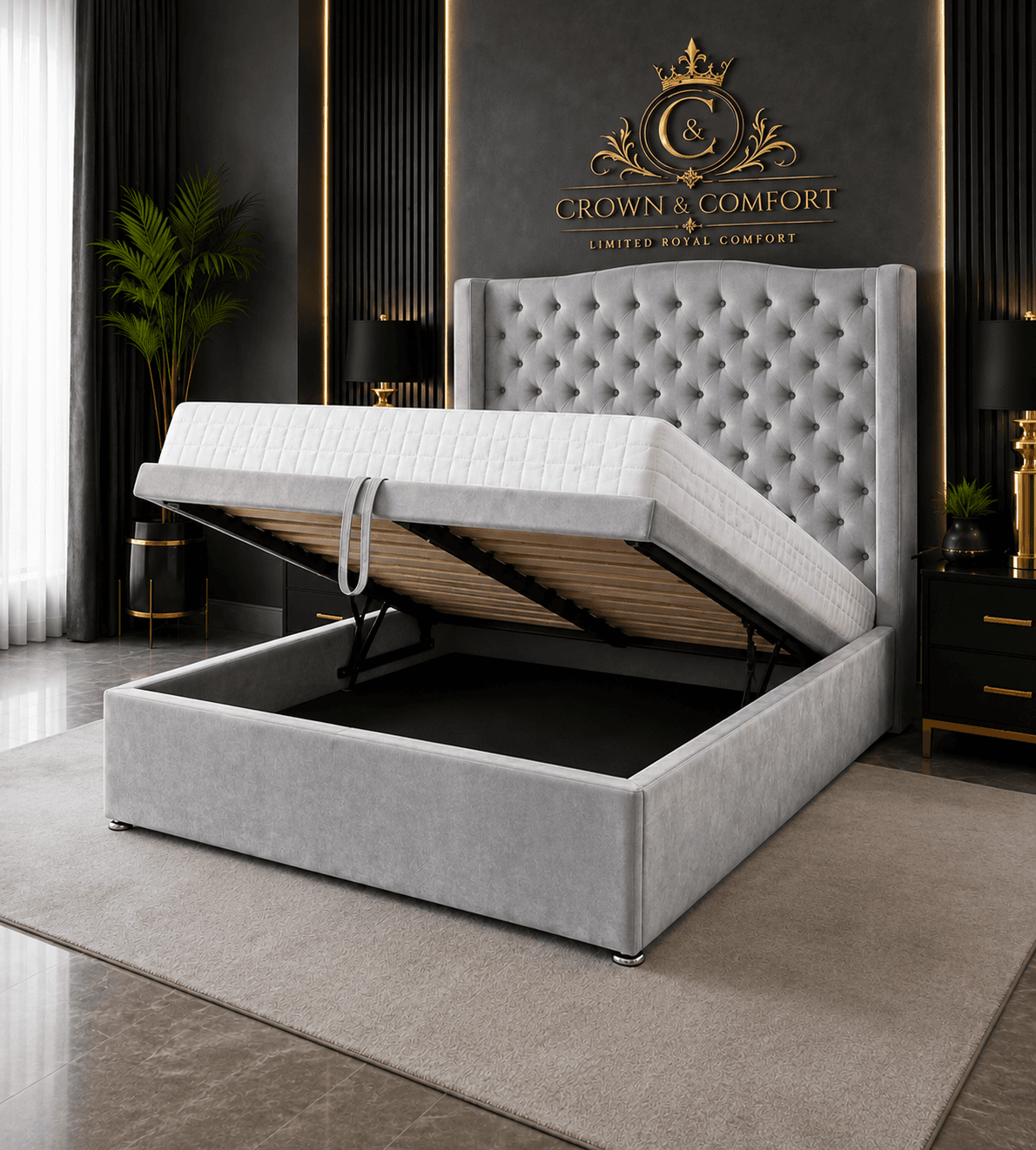 The Crownova Opulence Winged Ottoman Bed