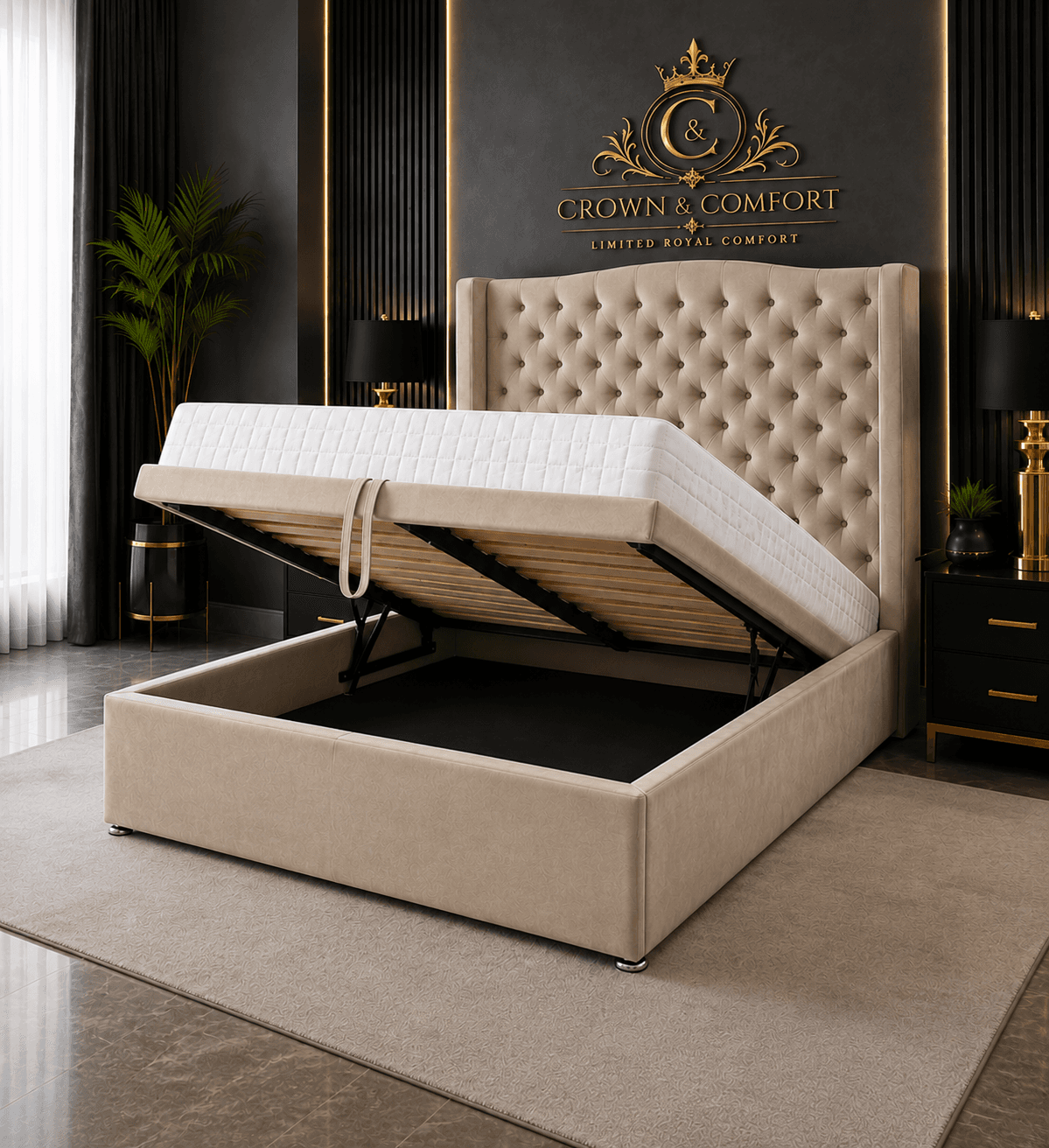 The Crownova Opulence Winged Ottoman Bed