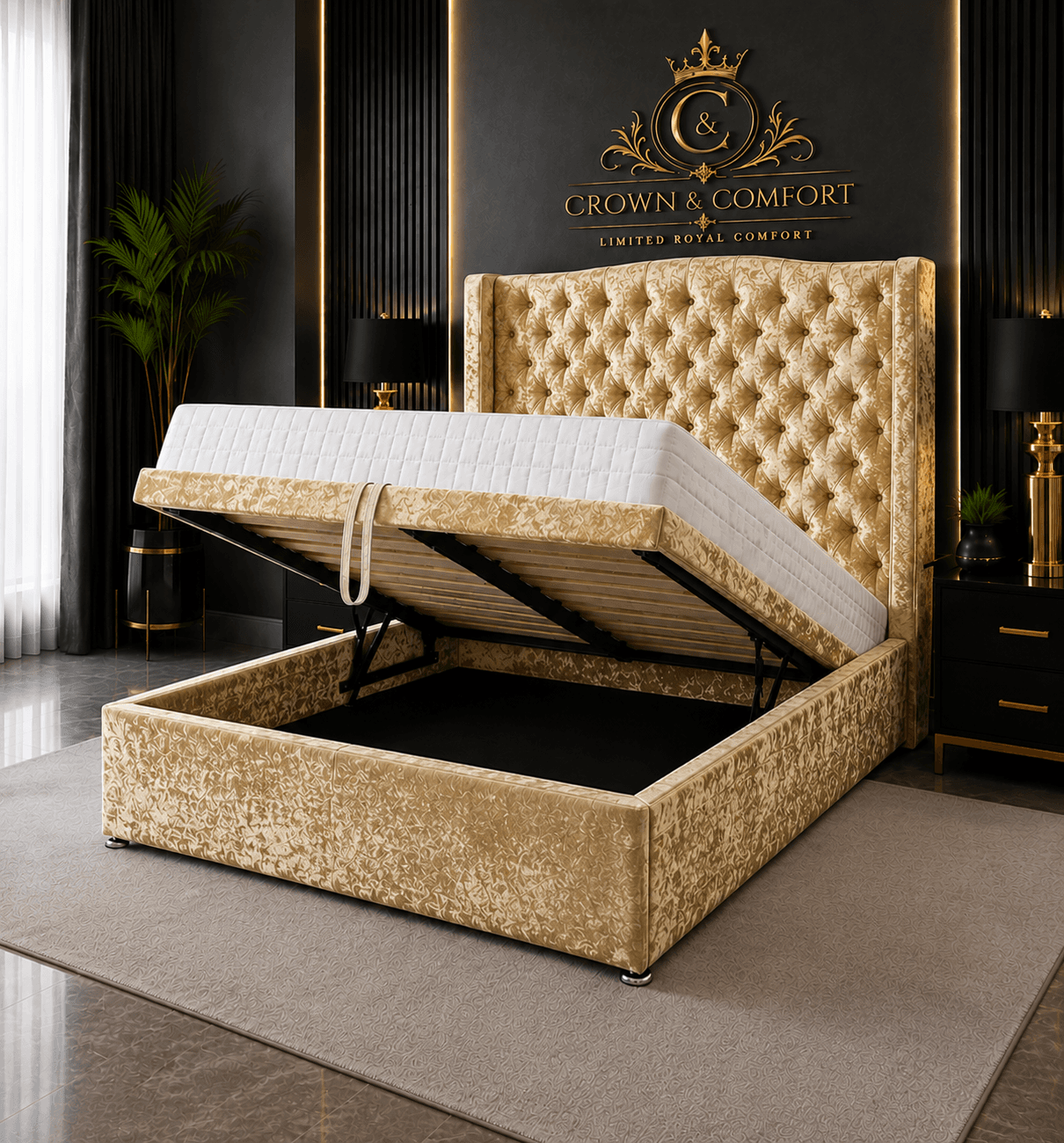 The Crownova Opulence Winged Ottoman Bed