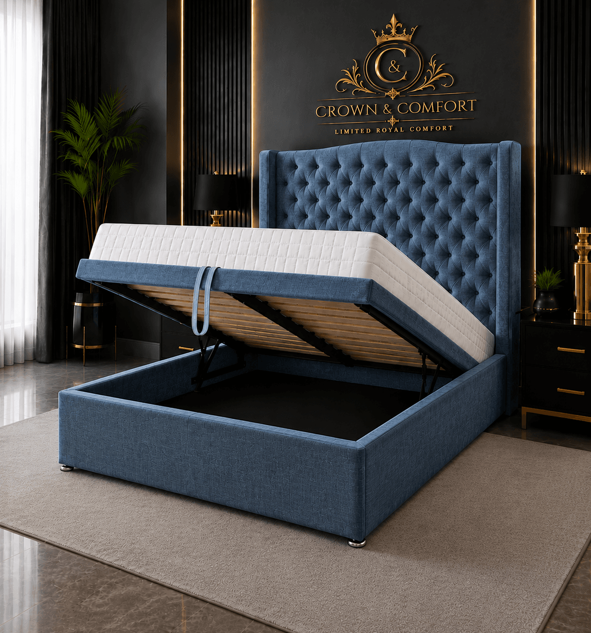 The Crownova Opulence Winged Ottoman Bed