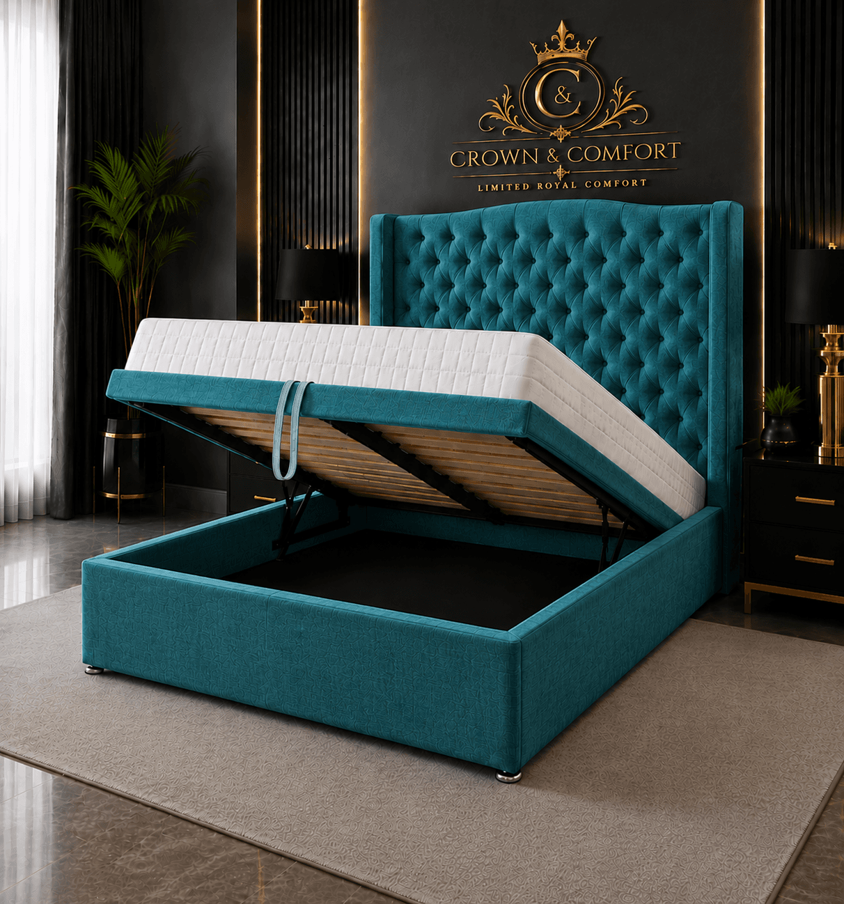 The Crownova Opulence Winged Ottoman Bed