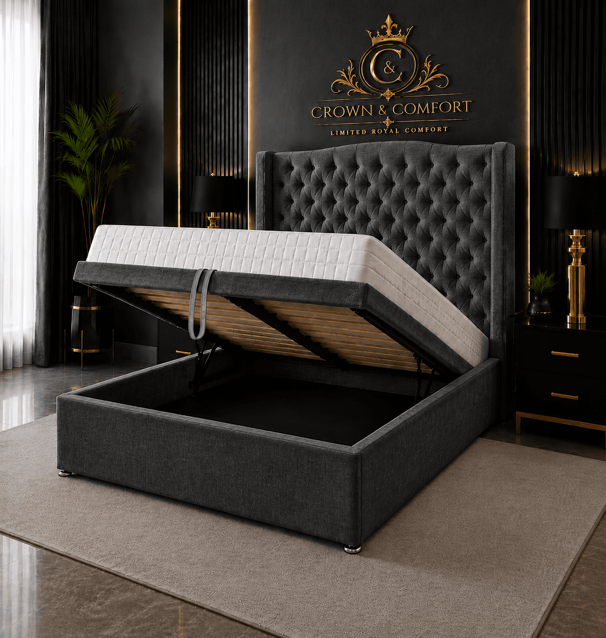 The Crownova Opulence Winged Ottoman Bed