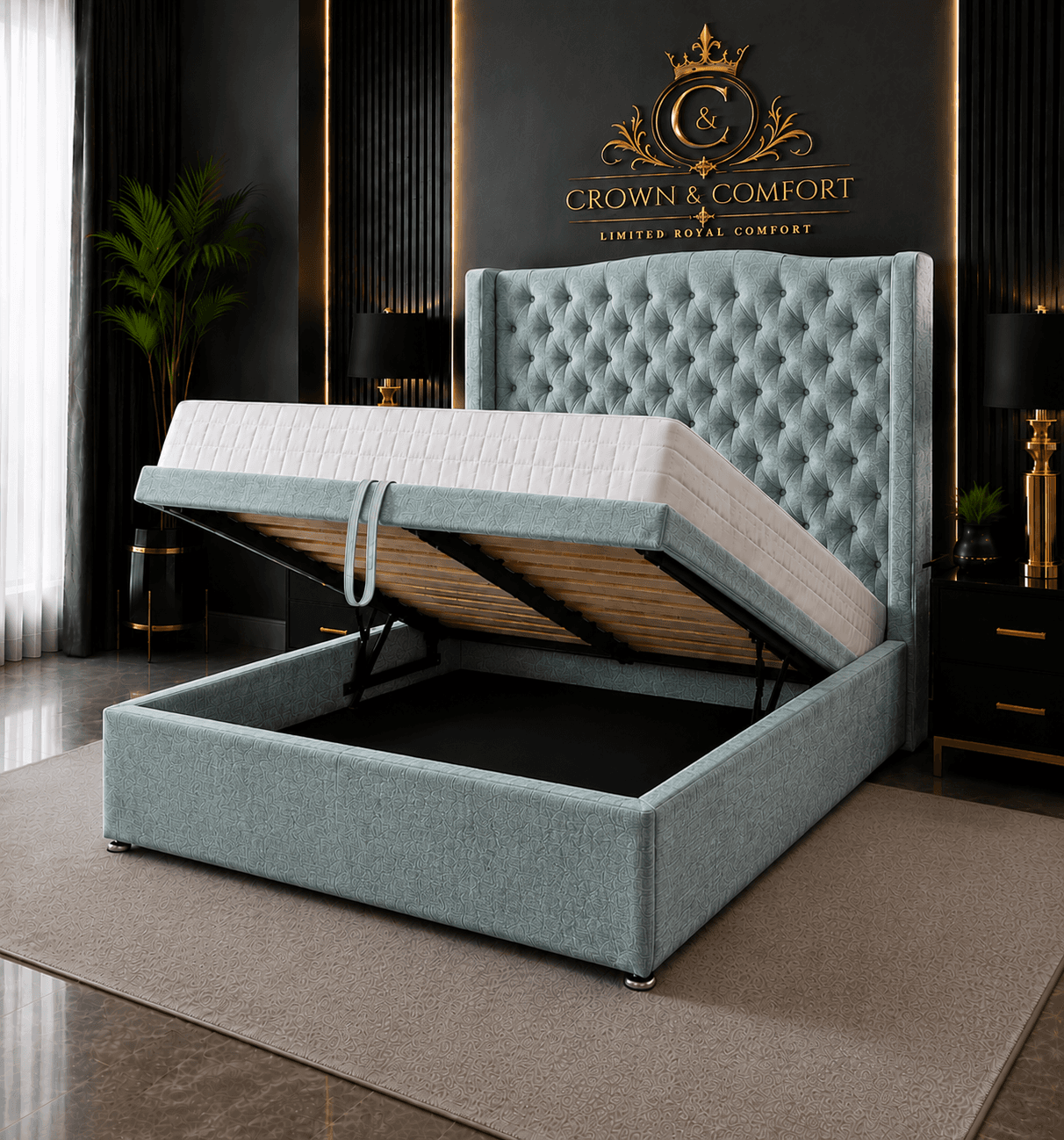 The Crownova Opulence Winged Ottoman Bed