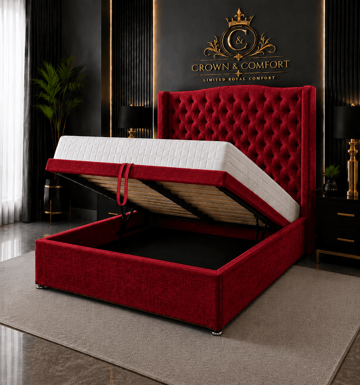 The Crownova Opulence Winged Ottoman Bed